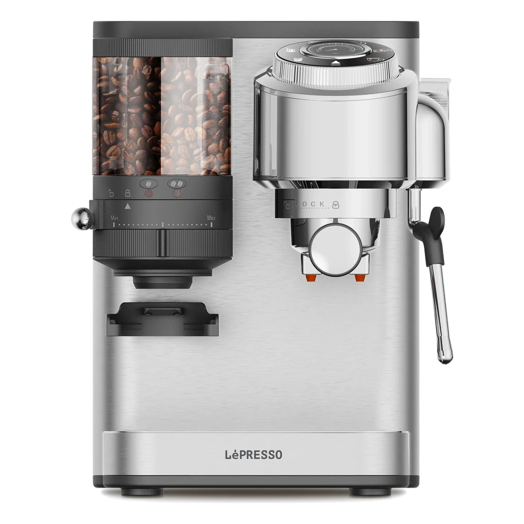 Lepresso IlBurrone 20 Bar Italian Pump Coffee Machine with Bean Grinder and Steam Wand - Silver Lepresso IlBurrone 20 Bar Italian Pump Coffee Machine with Bean Grinder and Steam Wand